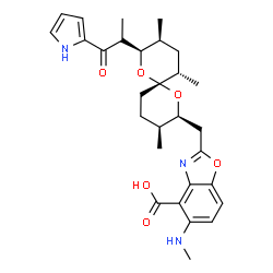 ChemSpider 2D Image | 5-(Methylamino)-2-({(2S,3S,6R,8R,9S,11S)-3,9,11-trimethyl-8-[1-oxo-1-(1H-pyrrol-2-yl)-2-propanyl]-1,7-dioxaspiro[5.5]undec-2-yl}methyl)-1,3-benzoxazole-4-carboxylic acid | C29H37N3O6