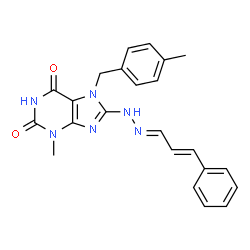 ChemSpider 2D Image | 3-Methyl-7-(4-methylbenzyl)-8-{(2E)-2-[(2E)-3-phenyl-2-propen-1-ylidene]hydrazino}-3,7-dihydro-1H-purine-2,6-dione | C23H22N6O2