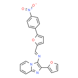 ChemSpider 2D Image | (E)-N-[2-(2-Furyl)imidazo[1,2-a]pyridin-3-yl]-1-[5-(4-nitrophenyl)-2-furyl]methanimine | C22H14N4O4