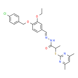 ChemSpider 2D Image | N'-[(E)-{4-[(4-Chlorobenzyl)oxy]-3-ethoxyphenyl}methylene]-2-[(4,6-dimethyl-2-pyrimidinyl)sulfanyl]propanehydrazide | C25H27ClN4O3S
