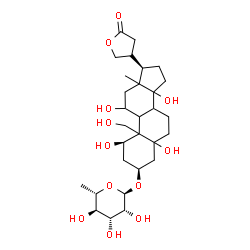 ChemSpider 2D Image | (1beta,3beta,8xi,9xi,10xi,13xi,14xi,20xi)-3-[(6-Deoxy-alpha-L-mannopyranosyl)oxy]-1,5,11,14,19-pentahydroxycardanolide | C29H46O12