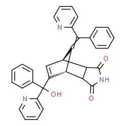ChemSpider 2D Image | (1R,7S)-8-[Hydroxy(phenyl)2-pyridinylmethyl]-10-[phenyl(2-pyridinyl)methylene]-4-azatricyclo[5.2.1.0~2,6~]dec-8-ene-3,5-dione | C33H25N3O3