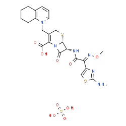 ChemSpider 2D Image | (6R,7R)-7-[[(2E)-2-(2-aminothiazol-4-yl)-2-methoxyimino-acetyl]amino]-8-oxo-3-(5,6,7,8-tetrahydroquinolin-1-ium-1-ylmethyl)-5-thia-1-azabicyclo[4.2.0]oct-2-ene-2-carboxylic acid;sulfuric acid | C23H27N6O9S3
