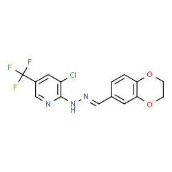 ChemSpider 2D Image | 3-Chloro-2-[(2E)-2-(2,3-dihydro-1,4-benzodioxin-6-ylmethylene)hydrazino]-5-(trifluoromethyl)pyridine | C15H11ClF3N3O2