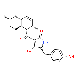 ChemSpider 2D Image | (5Z)-3-{[(1S,2S,4aR,6S,8aS)-2,6-Dimethyl-1,2,4a,5,6,7,8,8a-octahydro-1-naphthalenyl]carbonyl}-4-hydroxy-5-(4-hydroxybenzylidene)-1,5-dihydro-2H-pyrrol-2-one | C24H27NO4