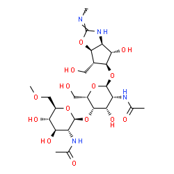 ChemSpider 2D Image | (2E,3aS,4S,5S,6R,6aR)-4-Hydroxy-6-(hydroxymethyl)-2-(methylimino)hexahydro-2H-cyclopenta[d][1,3]oxazol-5-yl 2-acetamido-4-O-(2-acetamido-2-deoxy-6-O-methyl-beta-D-glucopyranosyl)-2-deoxy-alpha-L-talop
yranoside | C25H42N4O14