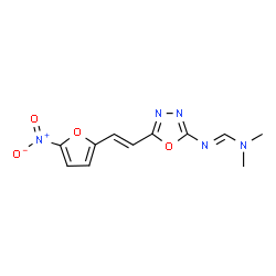 ChemSpider 2D Image | FORMAMIDINE, N,N-DIMETHYL-N'-(5-(2-(5-NITRO-2-FURYL)VINYL)-1,3,4-OXADIAZOL-2-YL) | C11H11N5O4