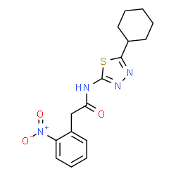 ChemSpider 2D Image | N-(5-Cyclohexyl-1,3,4-thiadiazol-2-yl)-2-(2-nitrophenyl)acetamide | C16H18N4O3S
