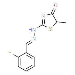 ChemSpider 2D Image | 2-[(2E)-2-(2-Fluorobenzylidene)hydrazino]-5-methyl-1,3-thiazol-4(5H)-one | C11H10FN3OS