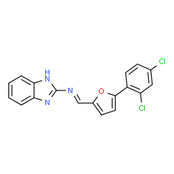 ChemSpider 2D Image | N-{(E)-[5-(2,4-Dichlorophenyl)-2-furyl]methylene}-1H-benzimidazol-2-amine | C18H11Cl2N3O
