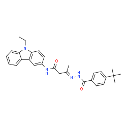 ChemSpider 2D Image | (3E)-3-[(4-tert-Butylbenzoyl)hydrazono]-N-(9-ethyl-9H-carbazol-3-yl)butanamide | C29H32N4O2