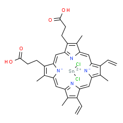 ChemSpider 2D Image | 3-[(1Z,4Z,9Z,15Z)-18-(2-carboxyethyl)-3,7,12,17-tetramethyl-8,13-divinyl-porphyrin-21,23-diid-2-yl]propanoic acid;dichlorotin(2+) | C34H32Cl2N4O4Sn