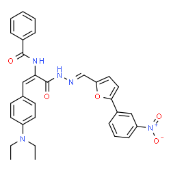 ChemSpider 2D Image | N-{(1E)-1-[4-(Diethylamino)phenyl]-3-[(2E)-2-{[5-(3-nitrophenyl)-2-furyl]methylene}hydrazino]-3-oxo-1-propen-2-yl}benzamide | C31H29N5O5
