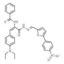 ChemSpider 2D Image | N-{(1E)-1-[4-(Diethylamino)phenyl]-3-[(2E)-2-{[5-(4-nitrophenyl)-2-furyl]methylene}hydrazino]-3-oxo-1-propen-2-yl}benzamide | C31H29N5O5