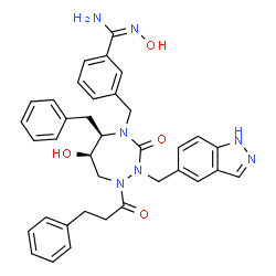 ChemSpider 2D Image | 3-{[(5R,6R)-5-Benzyl-6-hydroxy-2-(1H-indazol-5-ylmethyl)-3-oxo-1-(3-phenylpropanoyl)-1,2,4-triazepan-4-yl]methyl}-N'-hydroxybenzenecarboximidamide | C36H37N7O4