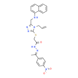 ChemSpider 2D Image | 2-({4-Allyl-5-[(1-naphthylamino)methyl]-4H-1,2,4-triazol-3-yl}sulfanyl)-N'-[(1E)-1-(4-nitrophenyl)ethylidene]acetohydrazide | C26H25N7O3S