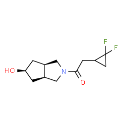 ChemSpider 2D Image | 2-(2,2-Difluorocyclopropyl)-1-[(3aR,5r,6aS)-5-hydroxyhexahydrocyclopenta[c]pyrrol-2(1H)-yl]ethanone | C12H17F2NO2