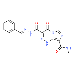 ChemSpider 2D Image | 3-{[(2E)-2-Benzylidenehydrazino]carbonyl}-N-methyl-4-oxo-1,4-dihydroimidazo[5,1-c][1,2,4]triazine-8-carboxamide | C15H13N7O3