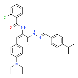 ChemSpider 2D Image | 2-Chloro-N-{(1E)-1-[4-(diethylamino)phenyl]-3-[(2E)-2-(4-isopropylbenzylidene)hydrazino]-3-oxo-1-propen-2-yl}benzamide | C30H33ClN4O2