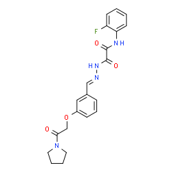 ChemSpider 2D Image | N-(2-Fluorophenyl)-2-oxo-2-[(2E)-2-{3-[2-oxo-2-(1-pyrrolidinyl)ethoxy]benzylidene}hydrazino]acetamide | C21H21FN4O4