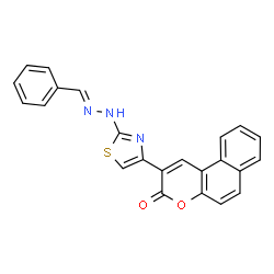 ChemSpider 2D Image | 2-{2-[(2E)-2-Benzylidenehydrazino]-1,3-thiazol-4-yl}-3H-benzo[f]chromen-3-one | C23H15N3O2S