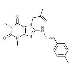 ChemSpider 2D Image | 1,3-Dimethyl-8-[(2E)-2-(4-methylbenzylidene)hydrazino]-7-(2-methyl-2-propen-1-yl)-3,7-dihydro-1H-purine-2,6-dione | C19H22N6O2