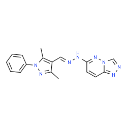 ChemSpider 2D Image | 6-{(2E)-2-[(3,5-Dimethyl-1-phenyl-1H-pyrazol-4-yl)methylene]hydrazino}[1,2,4]triazolo[4,3-b]pyridazine | C17H16N8