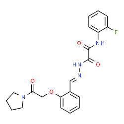 ChemSpider 2D Image | N-(2-Fluorophenyl)-2-oxo-2-[(2E)-2-{2-[2-oxo-2-(1-pyrrolidinyl)ethoxy]benzylidene}hydrazino]acetamide | C21H21FN4O4