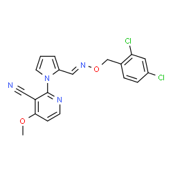 ChemSpider 2D Image | 2-{2-[(E)-{[(2,4-Dichlorobenzyl)oxy]imino}methyl]-1H-pyrrol-1-yl}-4-methoxynicotinonitrile | C19H14Cl2N4O2