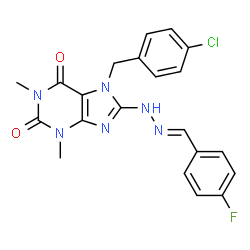 ChemSpider 2D Image | 7-(4-Chlorobenzyl)-8-[(2E)-2-(4-fluorobenzylidene)hydrazino]-1,3-dimethyl-3,7-dihydro-1H-purine-2,6-dione | C21H18ClFN6O2