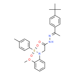 ChemSpider 2D Image | N-(2-Methoxyphenyl)-4-methyl-N-{2-[(2E)-2-{1-[4-(2-methyl-2-propanyl)phenyl]ethylidene}hydrazino]-2-oxoethyl}benzenesulfonamide | C28H33N3O4S