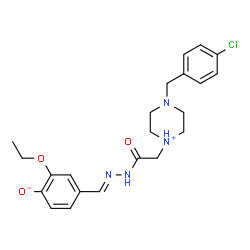 ChemSpider 2D Image | 4-[(E)-({[4-(4-Chlorobenzyl)piperazin-1-ium-1-yl]acetyl}hydrazono)methyl]-2-ethoxyphenolate | C22H27ClN4O3