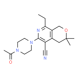 ChemSpider 2D Image | 6-(4-Acetyl-1-piperazinyl)-8-ethyl-3,3-dimethyl-3,4-dihydro-1H-pyrano[3,4-c]pyridine-5-carbonitrile | C19H26N4O2