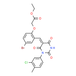 ChemSpider 2D Image | Ethyl (4-bromo-2-{(Z)-[1-(3-chloro-4-methylphenyl)-2,4,6-trioxotetrahydro-5(2H)-pyrimidinylidene]methyl}phenoxy)acetate | C22H18BrClN2O6