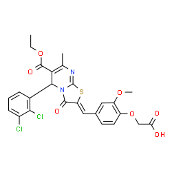 ChemSpider 2D Image | (4-{(Z)-[5-(2,3-Dichlorophenyl)-6-(ethoxycarbonyl)-7-methyl-3-oxo-5H-[1,3]thiazolo[3,2-a]pyrimidin-2(3H)-ylidene]methyl}-2-methoxyphenoxy)acetic acid | C26H22Cl2N2O7S