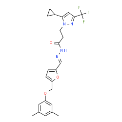ChemSpider 2D Image | 3-[5-Cyclopropyl-3-(trifluoromethyl)-1H-pyrazol-1-yl]-N'-[(E)-{5-[(3,5-dimethylphenoxy)methyl]-2-furyl}methylene]propanehydrazide | C24H25F3N4O3