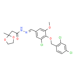 ChemSpider 2D Image | N'-[(E)-{3-Chloro-4-[(2,4-dichlorobenzyl)oxy]-5-methoxyphenyl}methylene]-2-(2-methyl-1,3-dioxolan-2-yl)acetohydrazide | C21H21Cl3N2O5