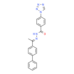 ChemSpider 2D Image | N'-[(1E)-1-(4-Biphenylyl)ethylidene]-4-(1H-tetrazol-1-yl)benzohydrazide | C22H18N6O
