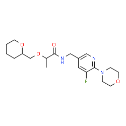 ChemSpider 2D Image | N-{[5-Fluoro-6-(4-morpholinyl)-3-pyridinyl]methyl}-2-(tetrahydro-2H-pyran-2-ylmethoxy)propanamide | C19H28FN3O4