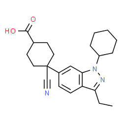 ChemSpider 2D Image | 4-Cyano-4-(1-cyclohexyl-3-ethyl-1H-indazol-6-yl)cyclohexanecarboxylic acid | C23H29N3O2