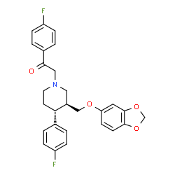 ChemSpider 2D Image | 4'-Fluoro-2-(trans-4-(p-fluorophenyl)-3-((3,4-(methylenedioxy)phenoxy)methyl)-piperidino)acetophenone. | C27H25F2NO4