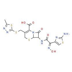 ChemSpider 2D Image | 7-{[(2E)-2-(2-Amino-1,3-thiazol-4-yl)-2-(hydroxyimino)acetyl]amino}-3-{[(5-methyl-1,3,4-thiadiazol-2-yl)sulfanyl]methyl}-8-oxo-5-thia-1-azabicyclo[4.2.0]oct-2-ene-2-carboxylic acid | C16H15N7O5S4