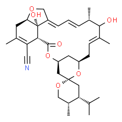 ChemSpider 2D Image | (1'R,2S,4R,4'S,5S,8'R,10'E,13'S,14'E,16'E,20'R,24'S)-12',24'-Dihydroxy-4-isopropyl-5,11',13',22'-tetramethyl-2'-oxo-3,4,5,6-tetrahydrospiro[pyran-2,6'-[3,7,19]trioxatetracyclo[15.6.1.1~4,8~.0~20,24~]p
entacosa[10,14,16,22]tetraene]-23'-carbonitrile | C34H47NO7