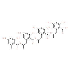 ChemSpider 2D Image | 2-{2-[(2-{2-[(2-{2-[(2,4-Dihydroxy-6-methylbenzoyl)oxy]propyl}-4,6-dihydroxybenzoyl)oxy]propyl}-4,6-dihydroxybenzoyl)oxy]propyl}-4,6-dihydroxybenzoic acid | C38H38O16