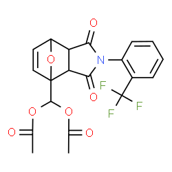 ChemSpider 2D Image | {3,5-Dioxo-4-[2-(trifluoromethyl)phenyl]-10-oxa-4-azatricyclo[5.2.1.0~2,6~]dec-8-en-1-yl}methylene diacetate | C20H16F3NO7