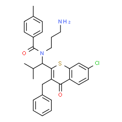 ChemSpider 2D Image | N-(3-Aminopropyl)-N-[1-(3-benzyl-7-chloro-4-oxo-4H-thiochromen-2-yl)-2-methylpropyl]-4-methylbenzamide | C31H33ClN2O2S