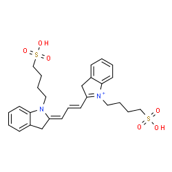 ChemSpider 2D Image | 1-(4-Sulfobutyl)-2-{(1E,3Z)-3-[1-(4-sulfobutyl)-1,3-dihydro-2H-indol-2-ylidene]-1-propen-1-yl}-3H-indolium | C27H33N2O6S2