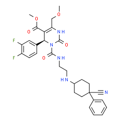 ChemSpider 2D Image | Methyl (4S)-3-({2-[(4-cyano-4-phenylcyclohexyl)amino]ethyl}carbamoyl)-4-(3,4-difluorophenyl)-6-(methoxymethyl)-2-oxo-1,2,3,4-tetrahydro-5-pyrimidinecarboxylate | C30H33F2N5O5