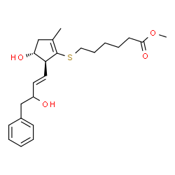 ChemSpider 2D Image | Methyl 6-({(4R,5S)-4-hydroxy-5-[(1E)-3-hydroxy-4-phenyl-1-buten-1-yl]-2-methyl-1-cyclopenten-1-yl}sulfanyl)hexanoate | C23H32O4S