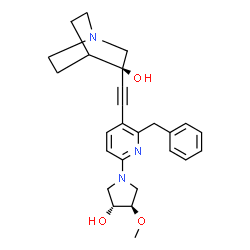 ChemSpider 2D Image | (3R)-3-({2-Benzyl-6-[(3R,4R)-3-hydroxy-4-methoxy-1-pyrrolidinyl]-3-pyridinyl}ethynyl)quinuclidin-3-ol | C26H31N3O3